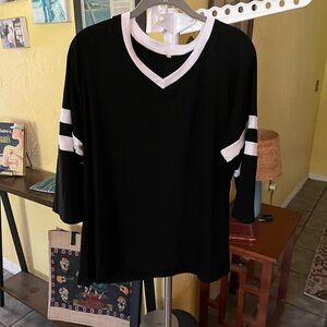 Black and White V-Neck Women's Top